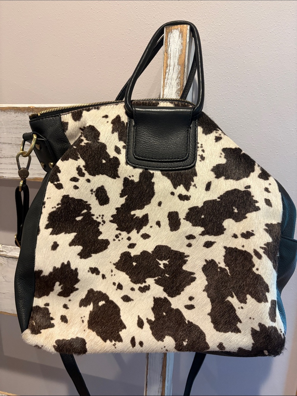 HOBO Brown and White Cowhide Satchel